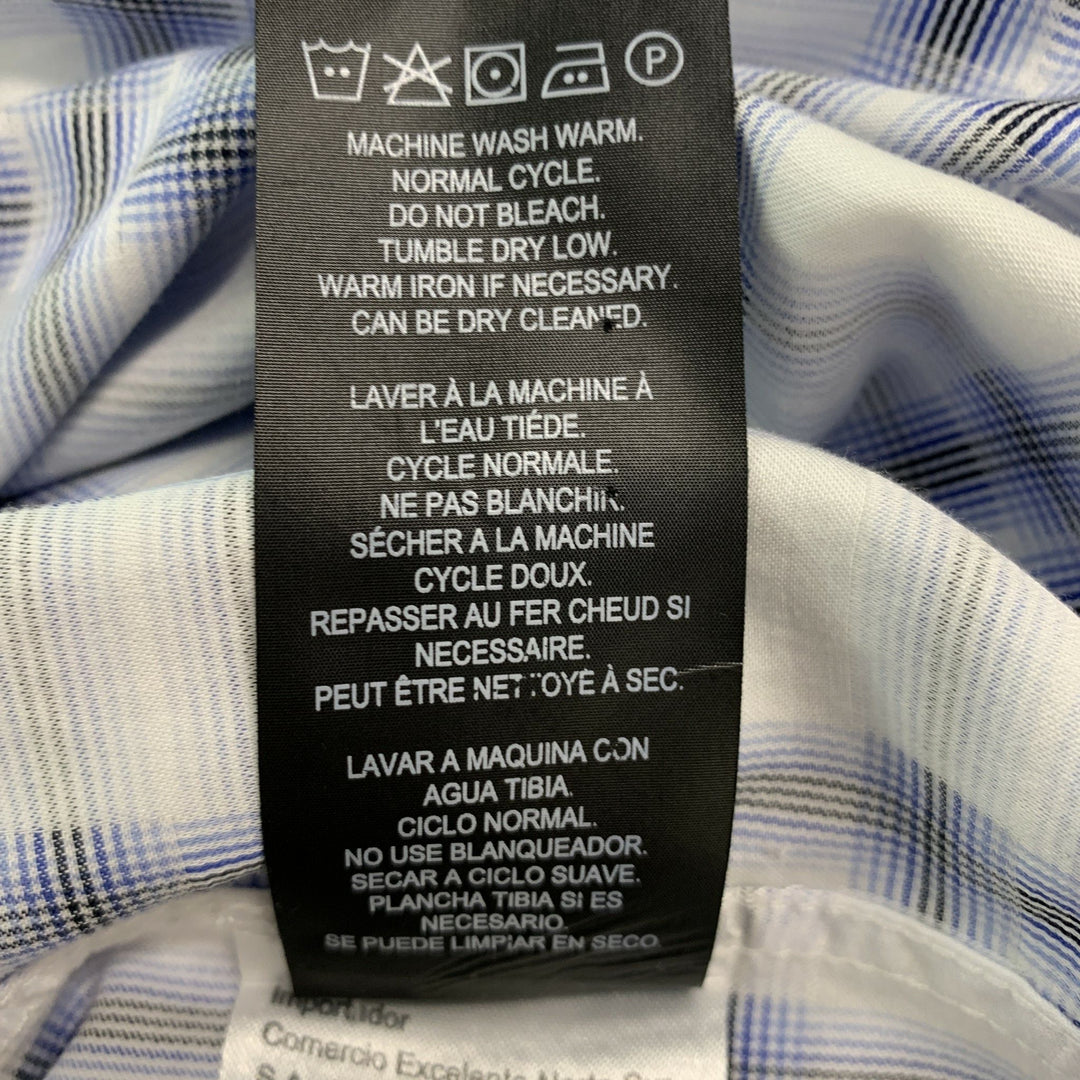 KARL LAGERFELD Size M Blue White Print Cotton Snaps Short Sleeve Shirt
