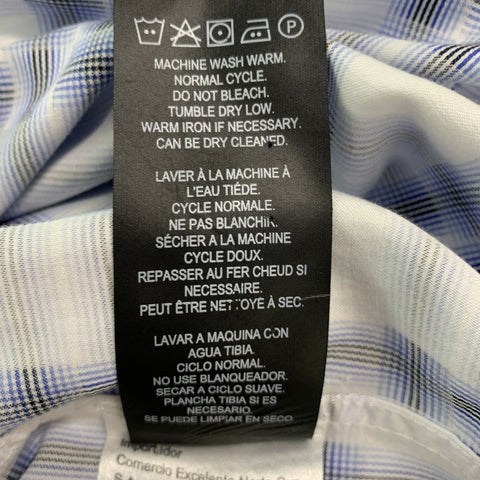 KARL LAGERFELD Size M Blue White Print Cotton Snaps Short Sleeve Shirt