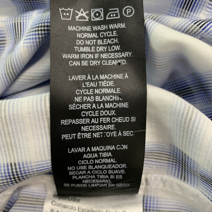 KARL LAGERFELD Size M Blue White Print Cotton Snaps Short Sleeve Shirt