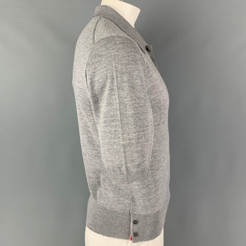 THOM BROWNE Size L Grey White Stripe Wool Buttoned Polo