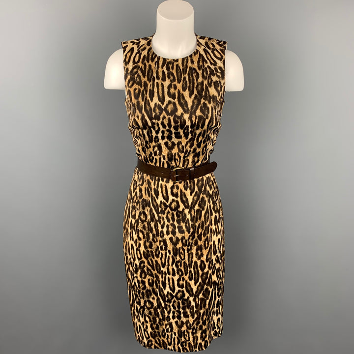 MICHAEL KORS Vestido recto de rayón con estampado de leopardo marrón talla 6