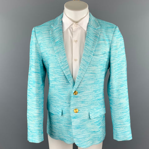 MR. TURK Size 40 Aqua Woven Viscose Blend Notch Lapel Sport Coat