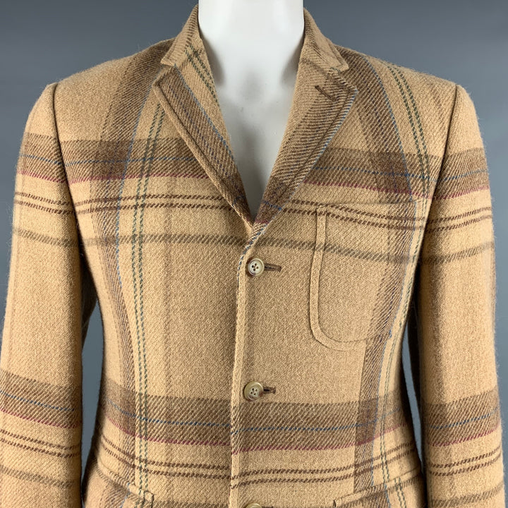 POLO by RALPH LAUREN Size 42 Beige Brown Plaid Single Breasted Sport Coat
