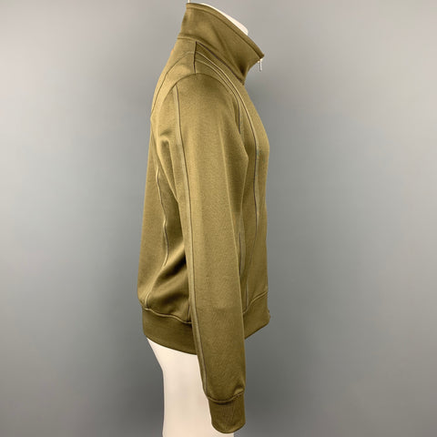 HELMUT LANG Size L Olive Polyester / Cotton High Collar Sport Stripe Track Jacket