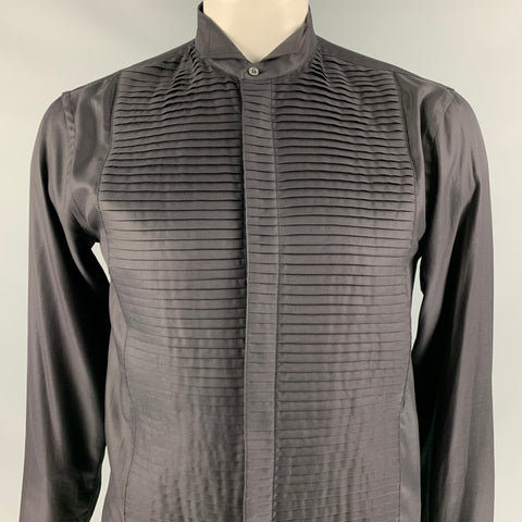 JOHN GALLIANO Size L Black Pleated Cotton Tuxedo Long Sleeve Shirt
