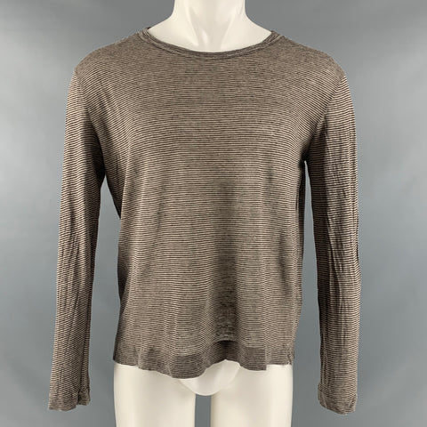 MASSIMO ALBA Taille S Pull Col Rond En Lin Rayé Gris Marron