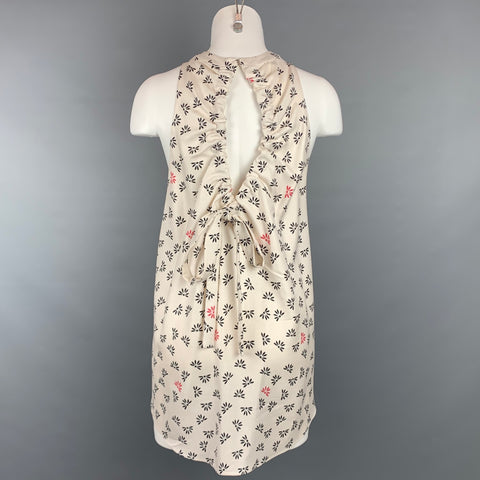 HELLESSY Size 2 Cream & Black Crepe Floral Silk Sleeveless Blouse