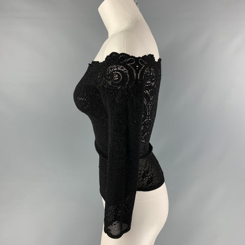 CHARLES CHANG-LIMA Size 6 Black Polyester Blend Boat Neck Black Blouse