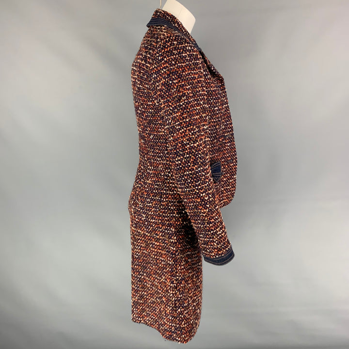 ESCADA Size 4 Navy & Burgundy Textured Boucle Wool Blend Below Knee Dress Set