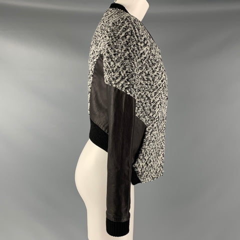 THAKOON Size 0 Black White & Grey Acrylic Blend Mixed Fabrics Jacket