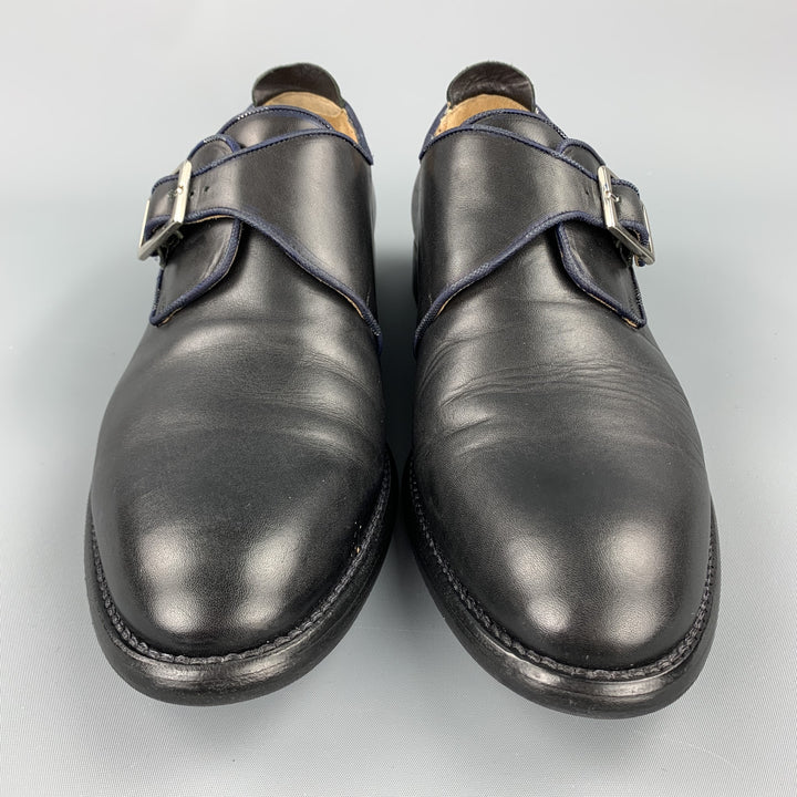 JUSTIN DEAKIN Size 10 Black Leather Monk Strap Loafers