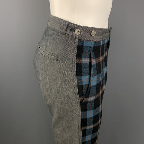COMME des GARCONS HOMME PLUS Size M Charcoal Navy Plaid Panel Jeans