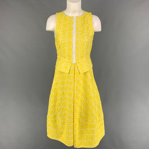 JIL SANDER Talla 2 Vestido acampanado de mezcla de algodón jacquard blanco amarillo
