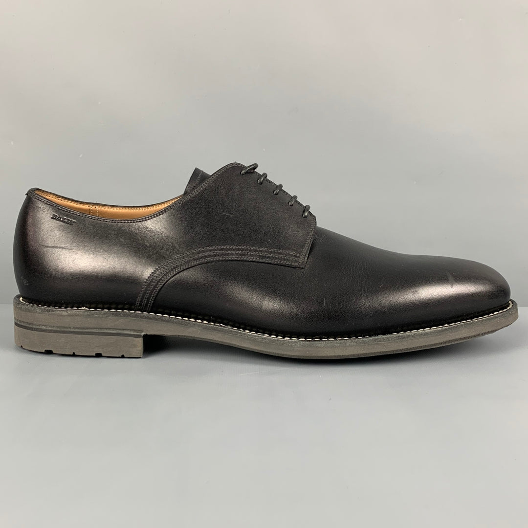 BALLY Size 12 Black Leather Lace Up Loafers