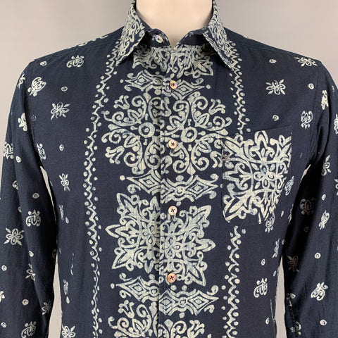 45rpm Size XL Indigo Light Blue Abstract Cotton Long Sleeve Shirt