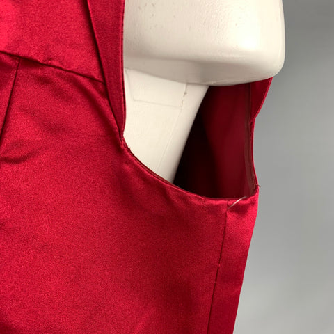 PRADA Talla 10 Top de vestido sin mangas plisado de seda roja