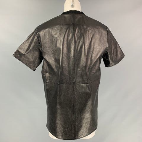 GIVENCHY 2017 Size M Black Lambskin Leather V-Neck Top Oversized Blouse Tee