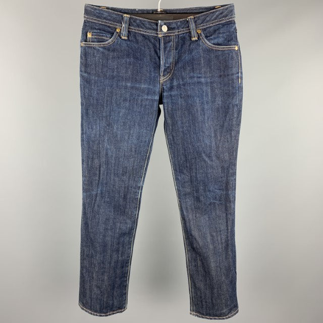 SOMET Size 29 Indigo Contrast Stitch Denim Button Fly Jeans