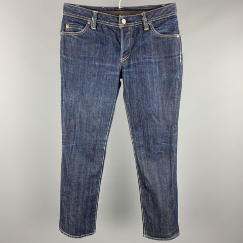 SOMET Size 29 Indigo Contrast Stitch Denim Button Fly Jeans