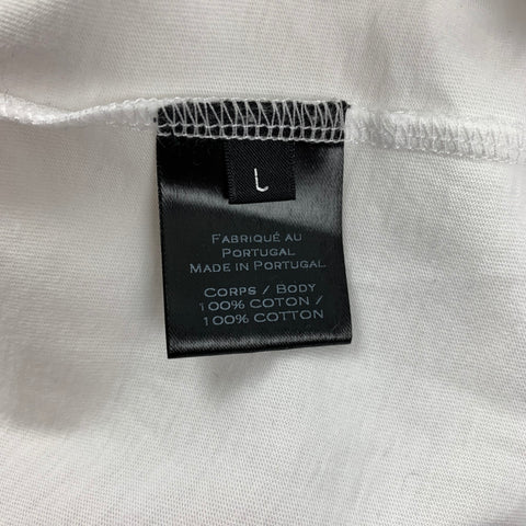 BALMAIN Size L White & Black Logo Cotton Crew-Neck T-shirt