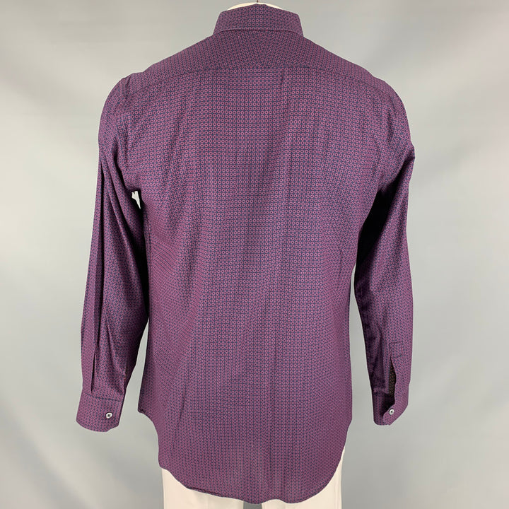 PAUL SMITH Size L Navy &  Fuchsia Dots Slim Fit Long Sleeve Shirt