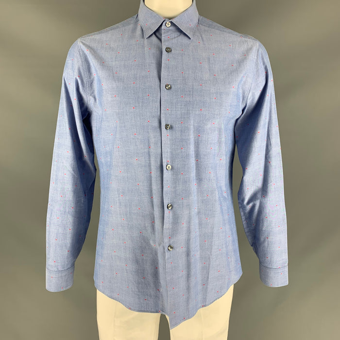 PAUL SMITH Camisa de manga larga con botones de algodón y lunares rojos azules talla L