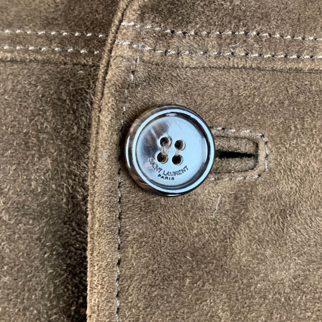 SAINT LAURENT Size 44 Brown Leather Epaulettes Jacket