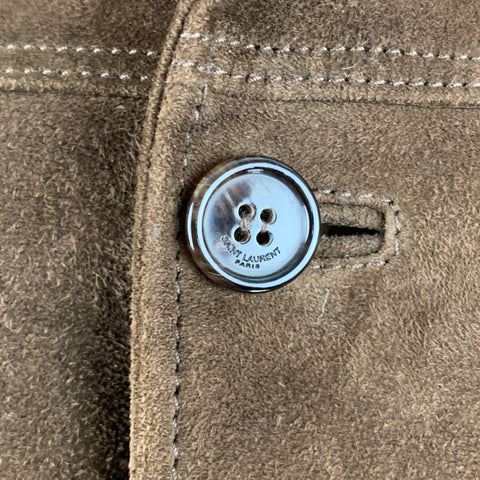 SAINT LAURENT Taille 44 Veste à épaulettes en cuir marron