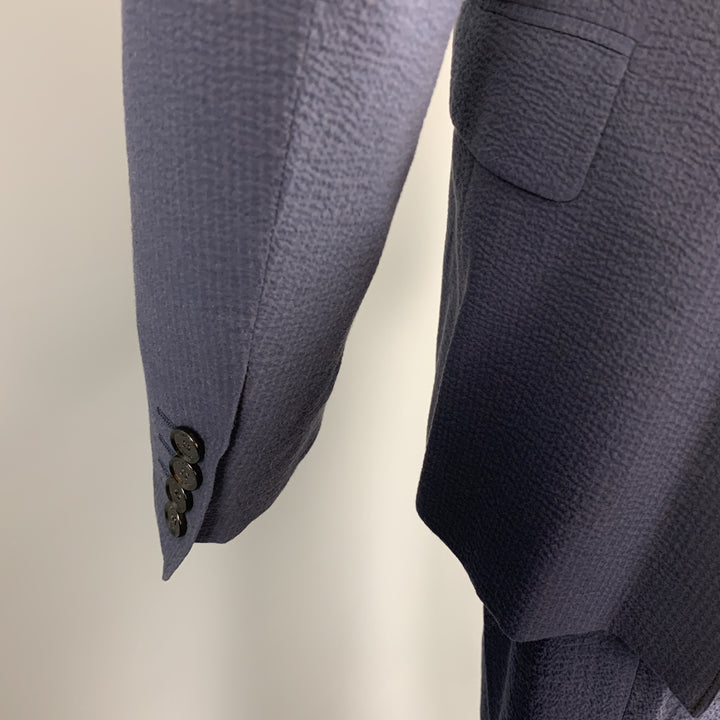 BURBERRY LONDON Size 36 Navy Seersucker Cotton Notch Lapel Suit