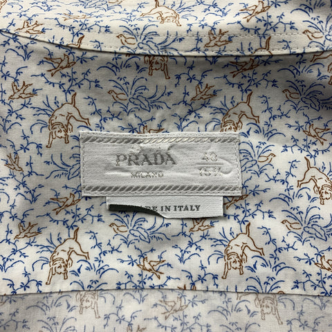PRADA Size M Blue & Brown Print Cotton Button Up Long Sleeve Shirt