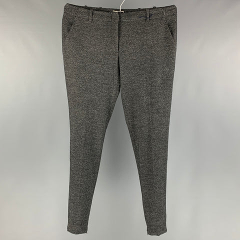 PRADA Size 10 Black White Wool Cotton Heather Flat Front Casual Pants