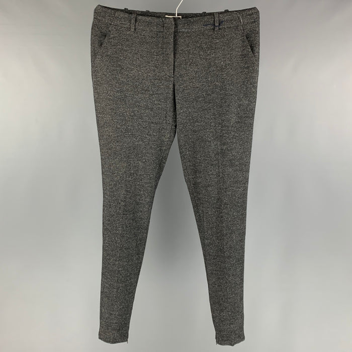 PRADA Size 10 Black White Wool Cotton Heather Flat Front Casual Pants