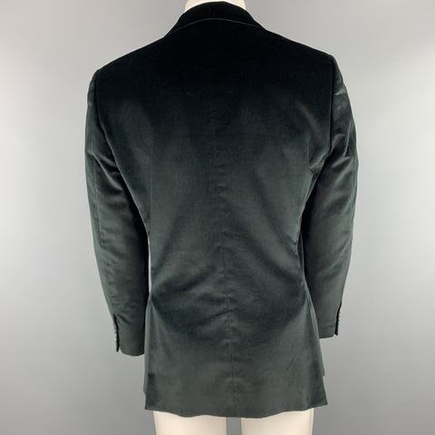CALVIN KLEIN COLLECTION Size 38 Short Black Cotton Velvet Peak Lapel Sport Coat