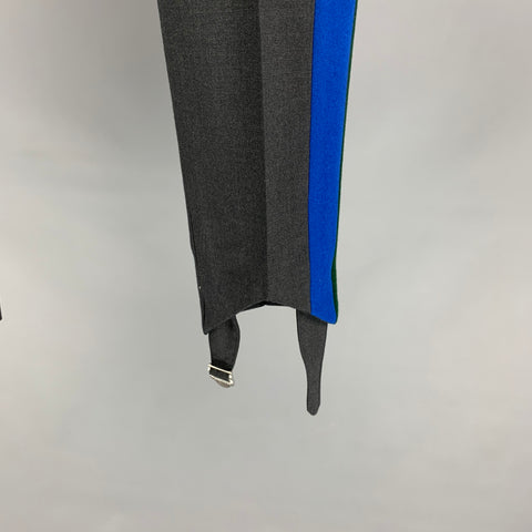 STELLA McCARTNEY Size 30 Charcoal & Green Wool Stirrup Tuxedo Dress Pants