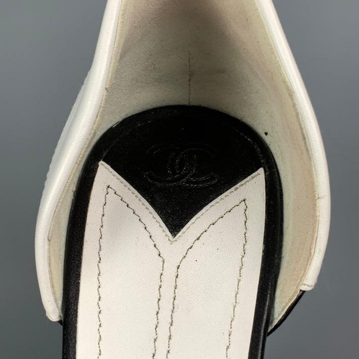 CHANEL Size 10 White & Black Two Tone Leather D'Orsay Pumps