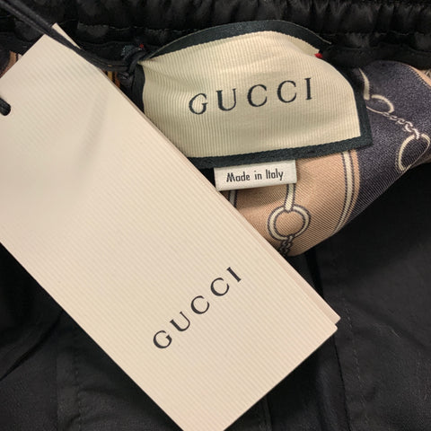 GUCCI Size 36 Black Gold Stripe Acetate Athletic Shorts