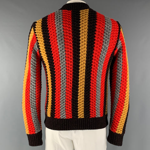 SALVATORE FERRAGAMO Size L Brown Orange Stripe Cashmere Wool Sweater
