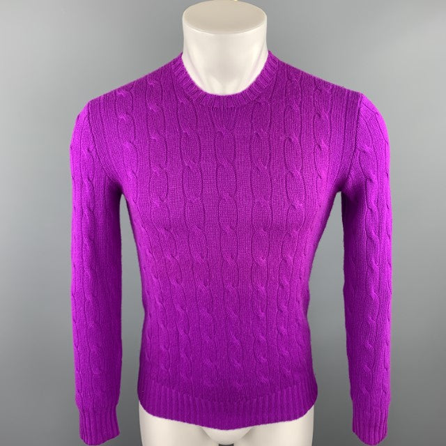 RALPH LAUREN Size XS Magenta Cable Knit Cashmere Crew-Neck Sweater