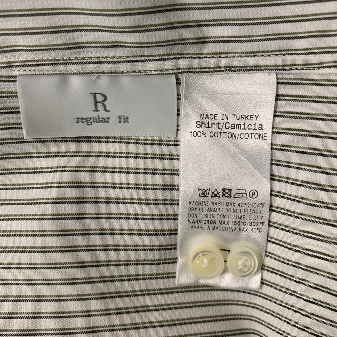 ERMENEGILDO ZEGNA Size L White Stripe Cotton Button Down Long Sleeve Shirt
