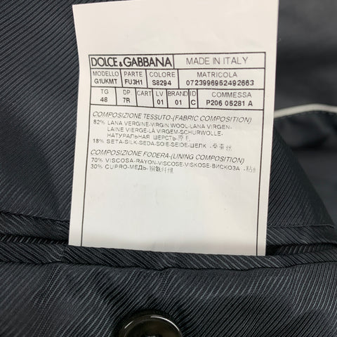DOLCE & GABBANA Martini Size 38 Regular Charcoal Wool / Silk Peak Lapel Sport Coat