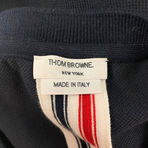 THOM BROWNE Size L Navy White Red Pique Crew-Neck T-shirt