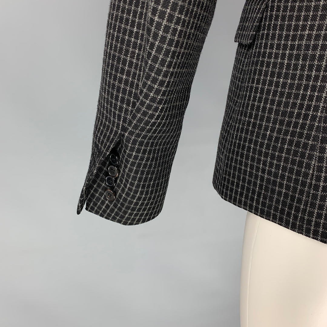 MARNI Taille 38 Manteau de sport à revers cranté en laine noir et gris à carreaux de fenêtre