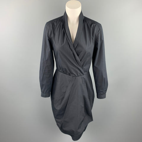 MAX MARA Taille 8 Robe portefeuille à manches longues en coton Popin noir