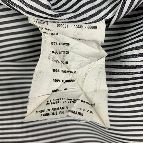 PRADA Size M Navy & White Stripe Cotton Short Sleeve Shirt