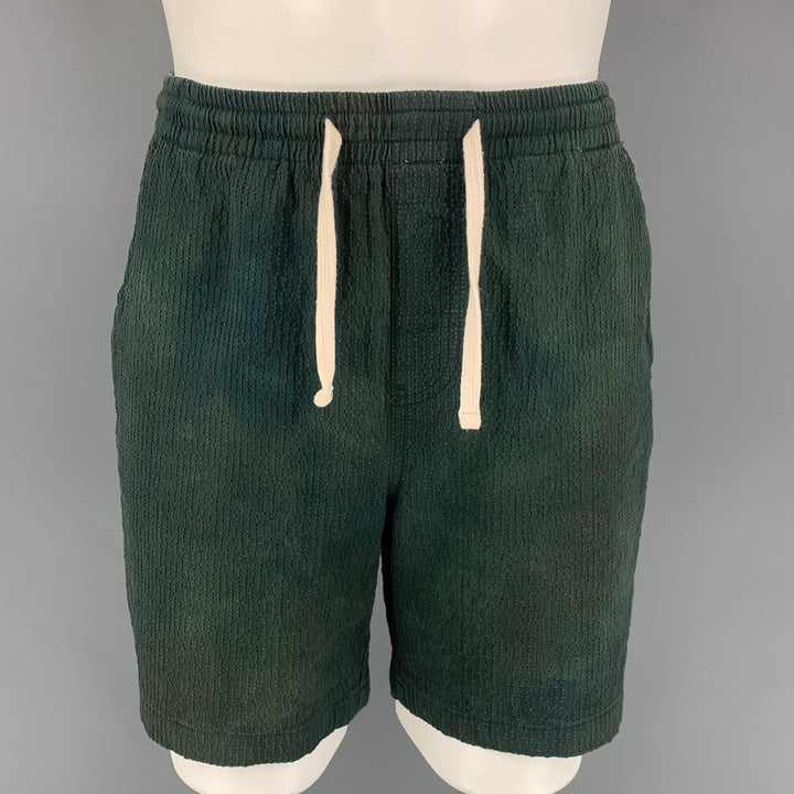 TODD SNYDER Size L Dark Green Seersucker Dyed Cotton Drawstring Shorts