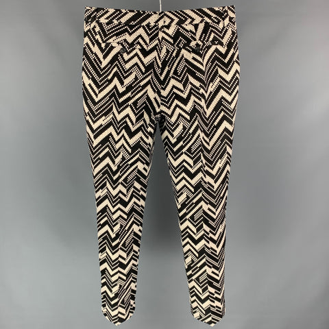 TRINA TURK Size 32 Black & Beige Zig Zag Cotton Blend Zip Fly Dress Pants