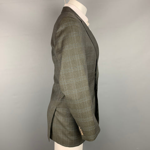 PAUL SMITH The Byard Size 38 Charcoal & Blue Glenplaid Merino Wool Sport Coat