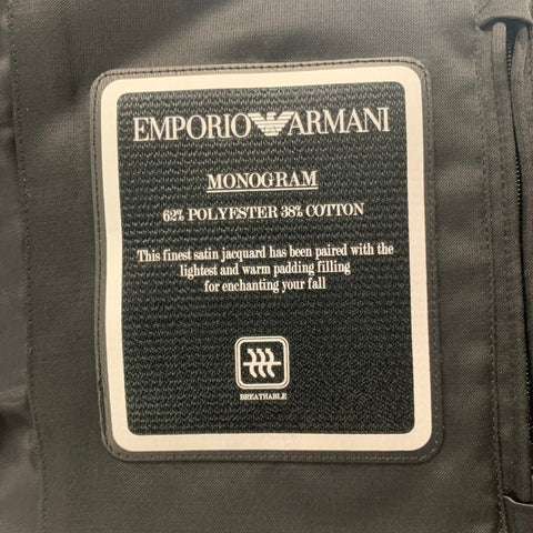 EMPORIO ARMANI Size 42 Black Blue Monogram Jacquard Satin Polyester Cotton Jacket
