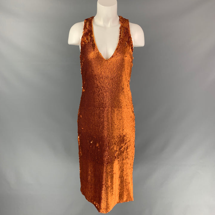 PRABAL GURUNG Size 0 Copper Polyester Sequined Sleeveless Dress