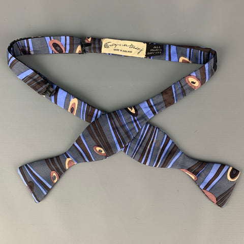 VINTAGE Noeud Papillon En Soie Abstrait Marron Violet